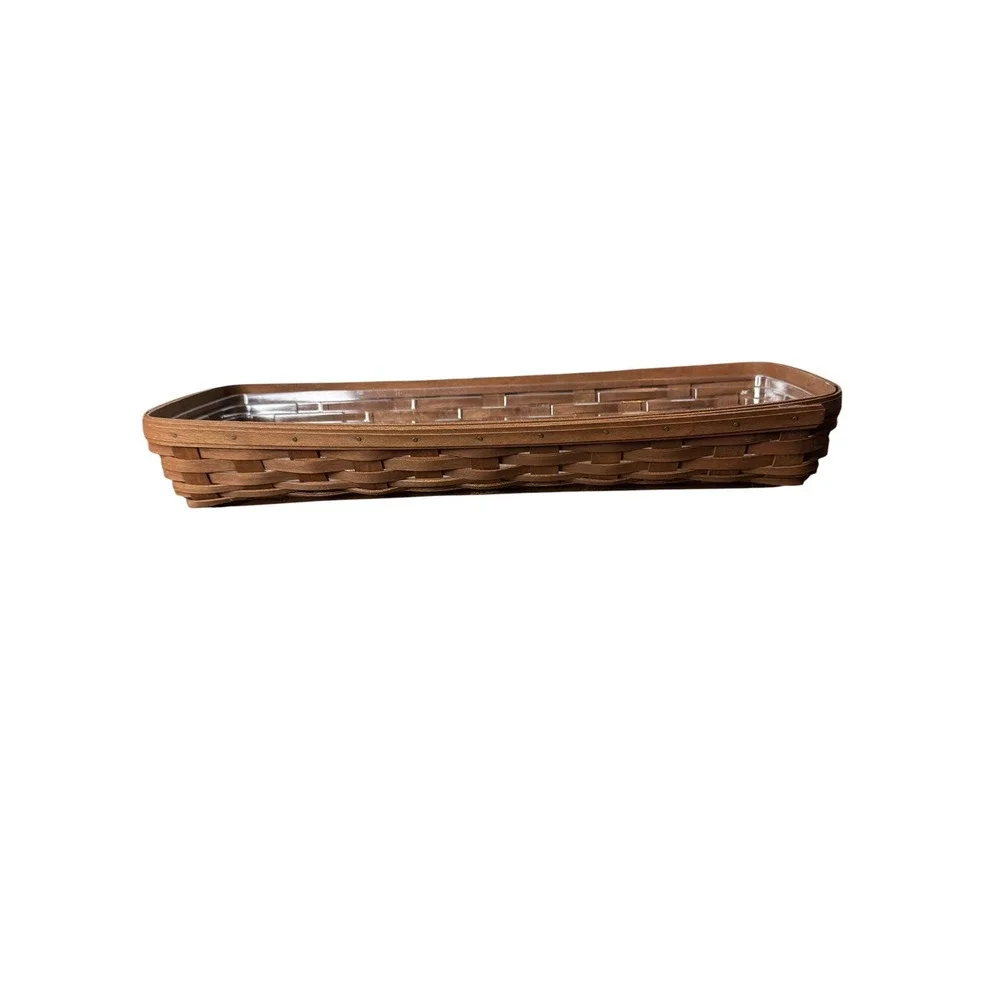 Longaberger 2007 Rectangular Handmade Basket with Plastic Liner Brown Woven Wood
